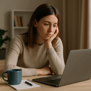 Employée seule en télétravail, illustrant l’isolement