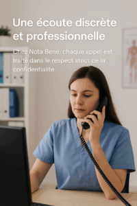 Télésecrétaire médicale au téléphone dans un espace sécurisé